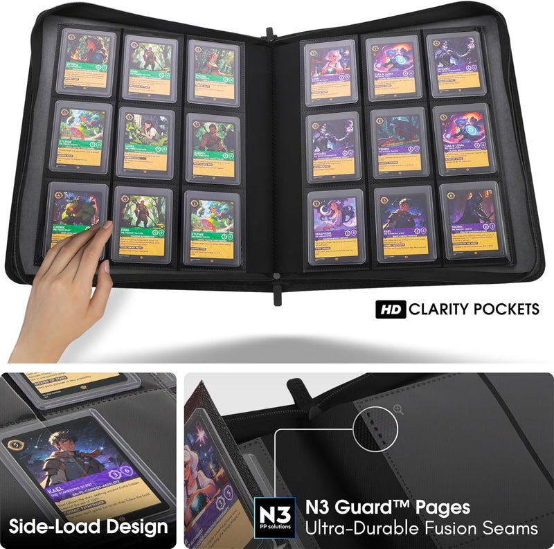 FORZAROCKET 324 Toploader Binder | 9-Pocket Zippered Ringless Album for TCG & Sports Cards | PU Leather Side-Load Storage - Image 4
